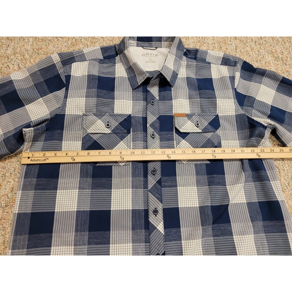 Orvis Shirt Mens XL Blue Plaid Button Up Short Sleeve Fishing Hiking Camping - Picture 10 of 14